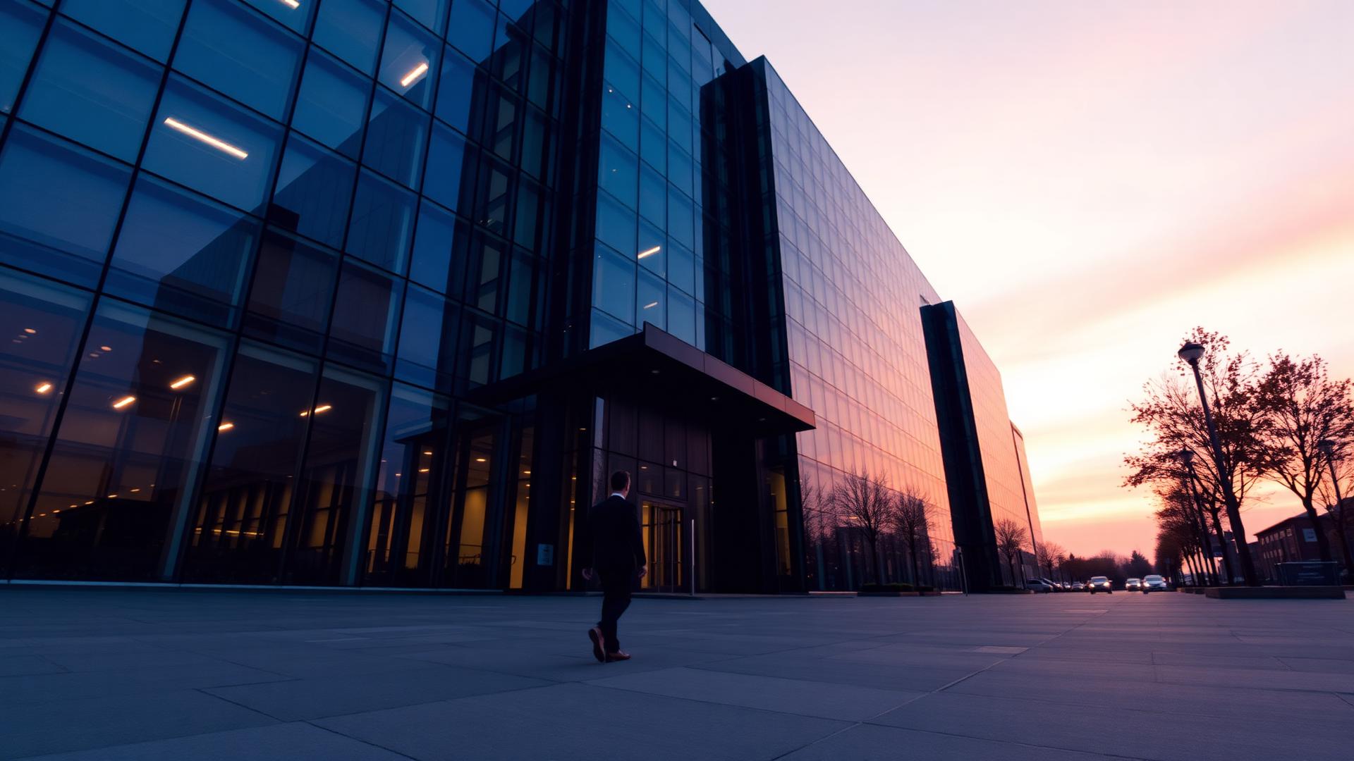 Edifício corporativo ao entardecer